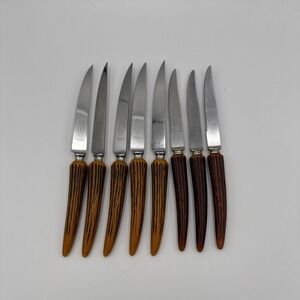 8 VTG Steak Knives Sheffield, England Faux Antler Stag Handles
